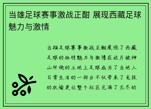当雄足球赛事激战正酣 展现西藏足球魅力与激情