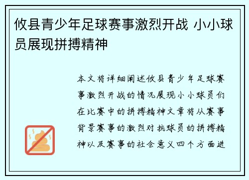 攸县青少年足球赛事激烈开战 小小球员展现拼搏精神