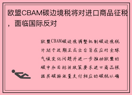 欧盟CBAM碳边境税将对进口商品征税，面临国际反对