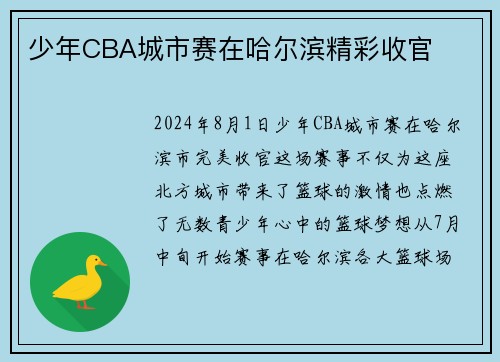 少年CBA城市赛在哈尔滨精彩收官